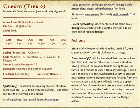 cleric npc stat block 5e.